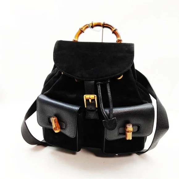 Gucci | Bags | Gucci Black Suede And Leather Backpack With  display picture 2
